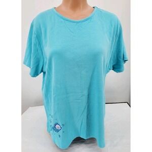 Quacker Factory Blue Sequin Beaded Embroidery Beach Seashells Women's Size XL